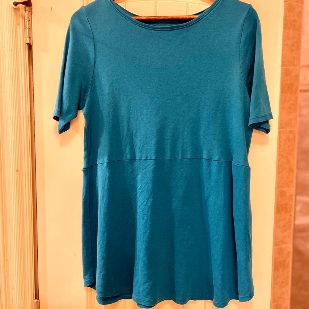 J. Jill Pima Cotton Shirttail Tee T Shirt Top Teal Medium